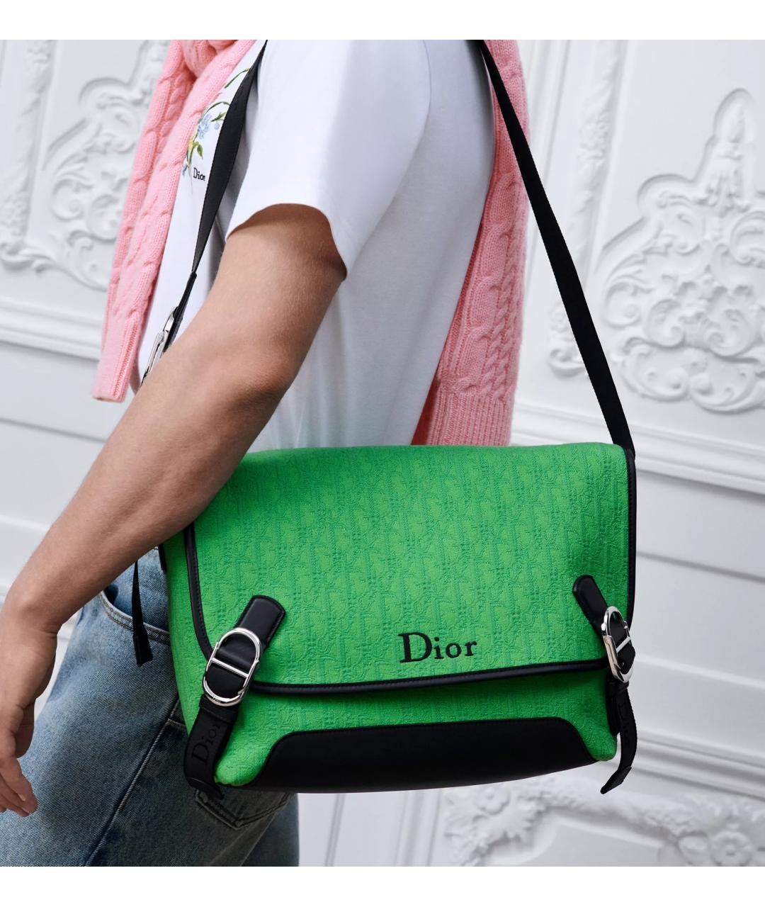 CHRISTIAN DIOR Зеленая тканевая сумка на плечо, фото 2