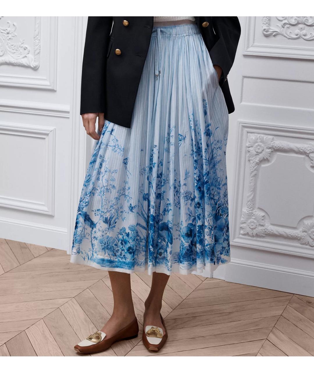 CHRISTIAN DIOR Голубая хлопковая юбка миди, фото 3
