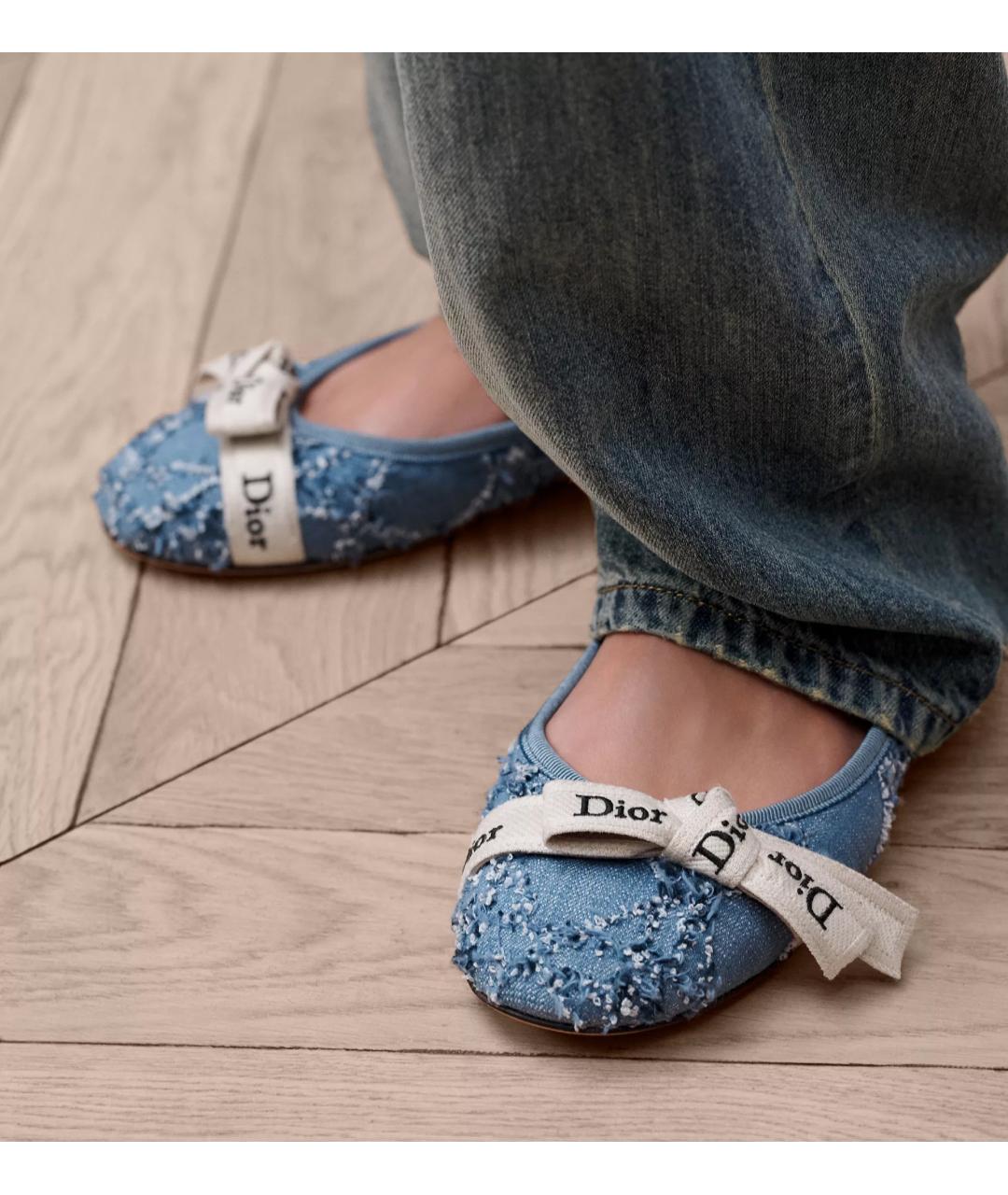 CHRISTIAN DIOR Голубые текстильные балетки, фото 3