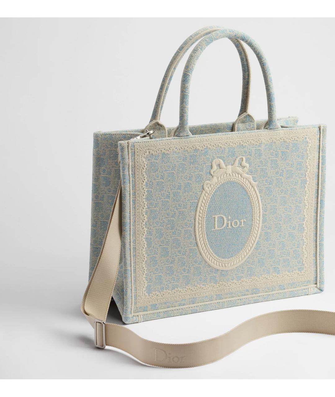 CHRISTIAN DIOR Голубая тканевая сумка тоут, фото 3