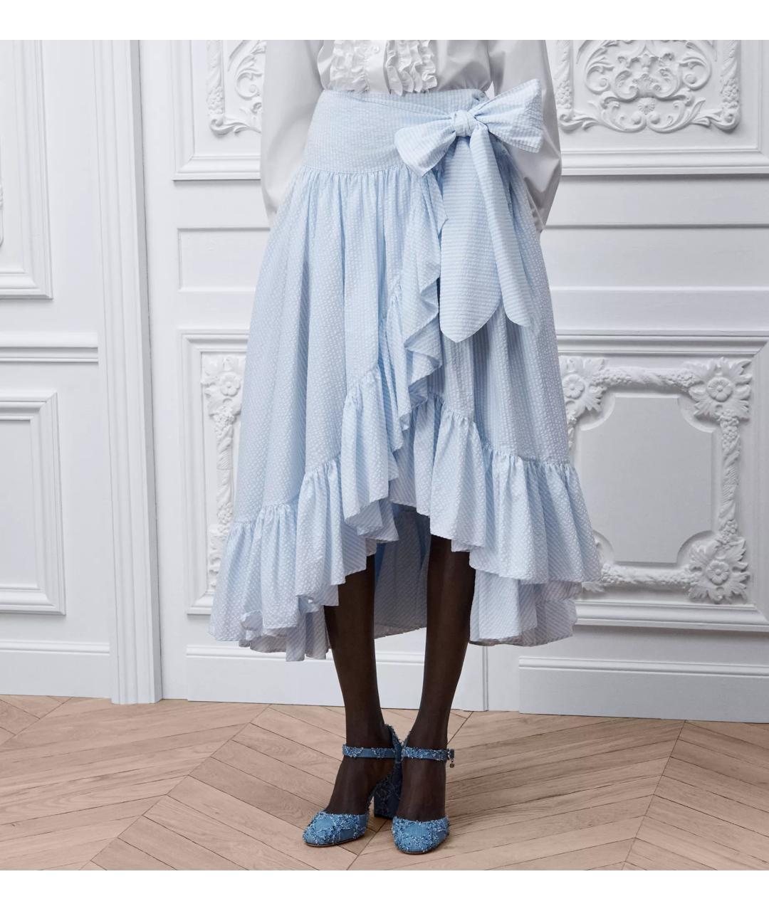 CHRISTIAN DIOR Голубая хлопковая юбка миди, фото 3