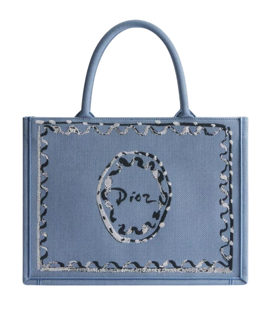CHRISTIAN DIOR Голубая тканевая сумка тоут, фото 1