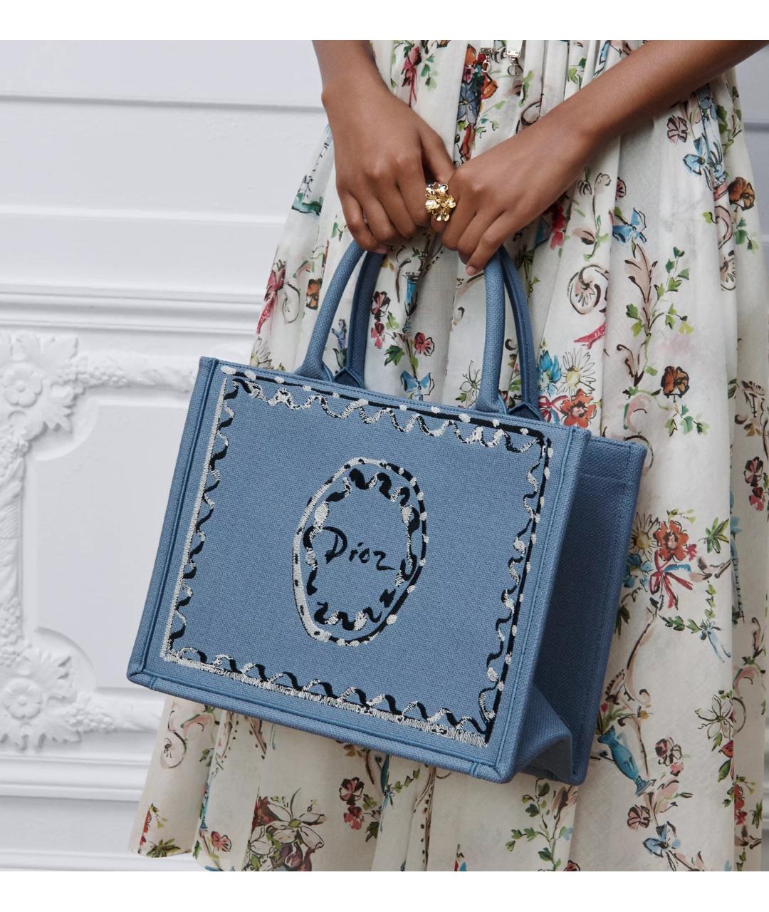 CHRISTIAN DIOR Голубая тканевая сумка тоут, фото 3