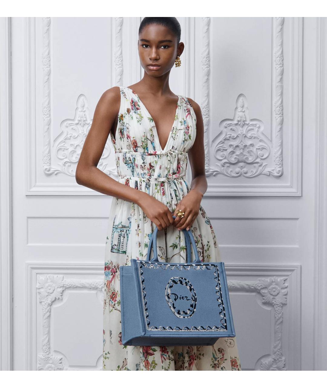 CHRISTIAN DIOR Голубая тканевая сумка тоут, фото 2
