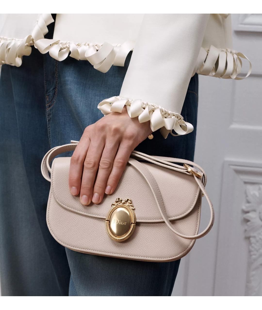 CHRISTIAN DIOR Бежевая кожаная сумка через плечо, фото 3