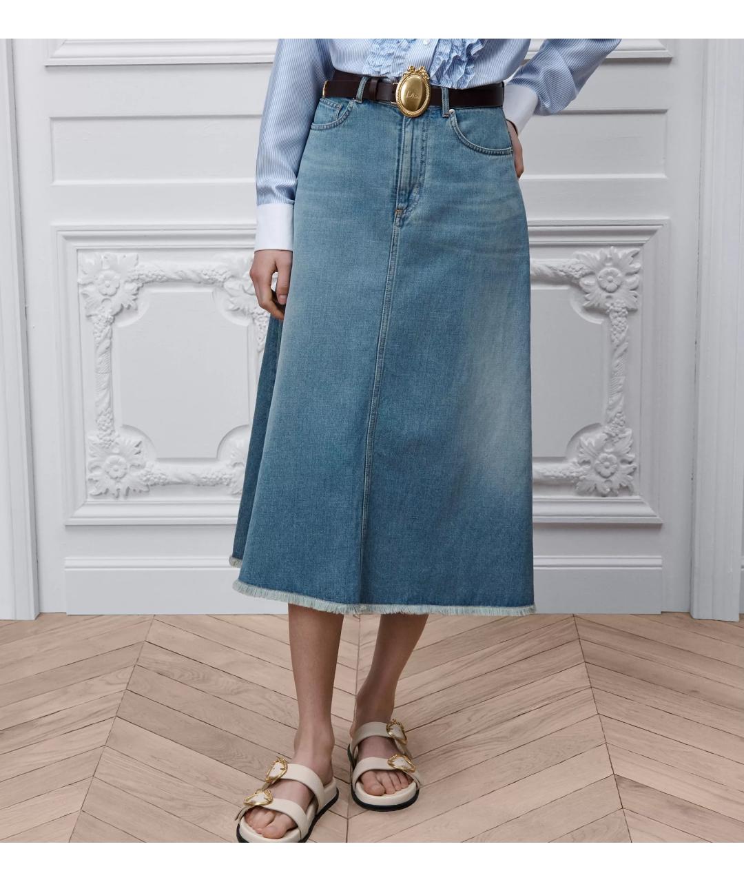 CHRISTIAN DIOR Голубая хлопковая юбка миди, фото 3