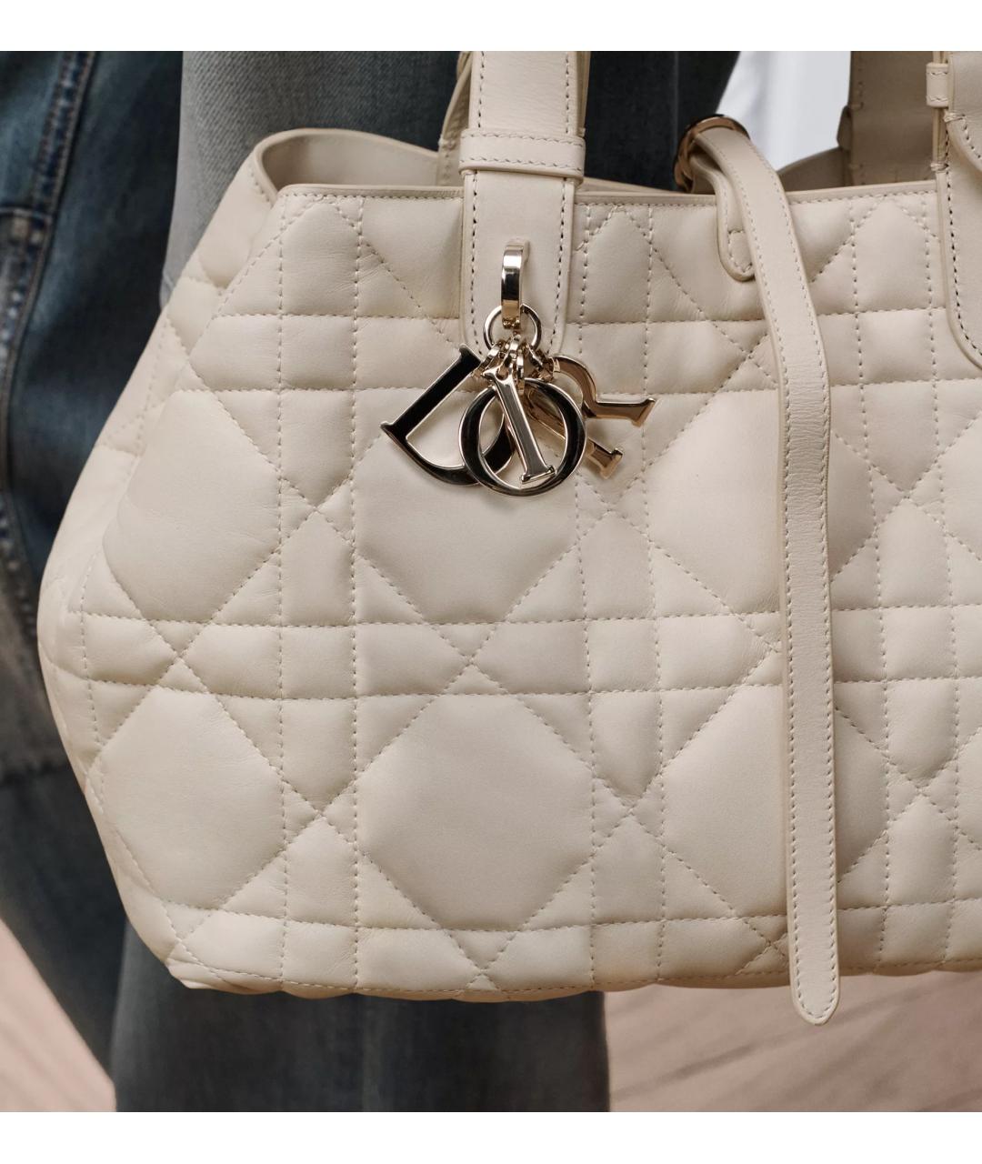 CHRISTIAN DIOR Бежевая кожаная сумка тоут, фото 2
