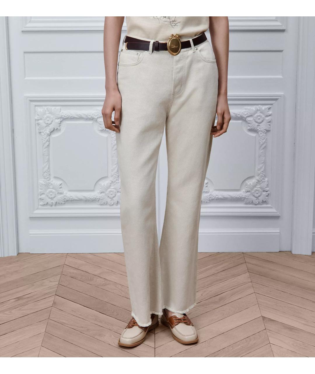 CHRISTIAN DIOR Бежевые хлопковые прямые джинсы, фото 3