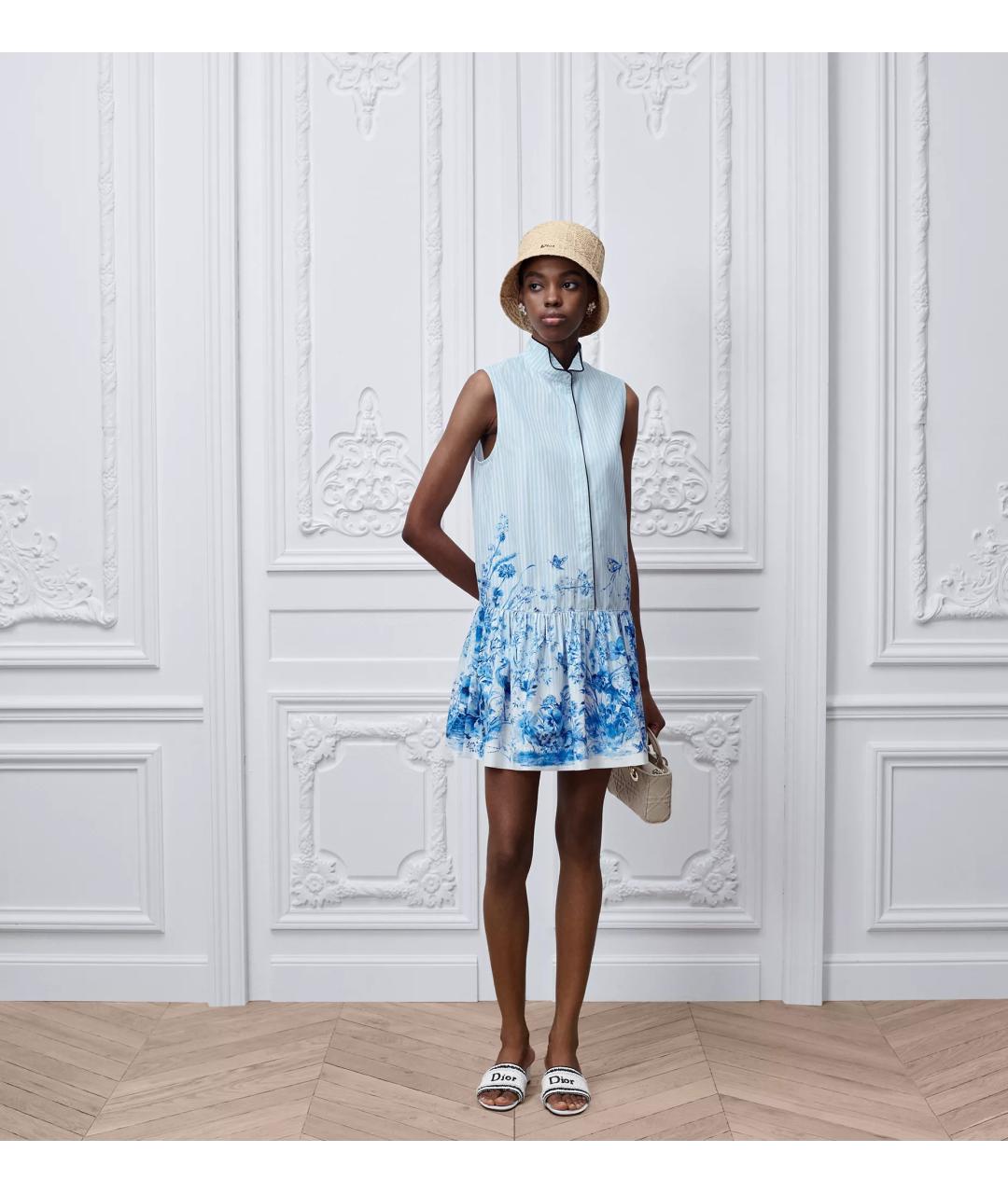 CHRISTIAN DIOR Голубое хлопковое повседневное платье, фото 2