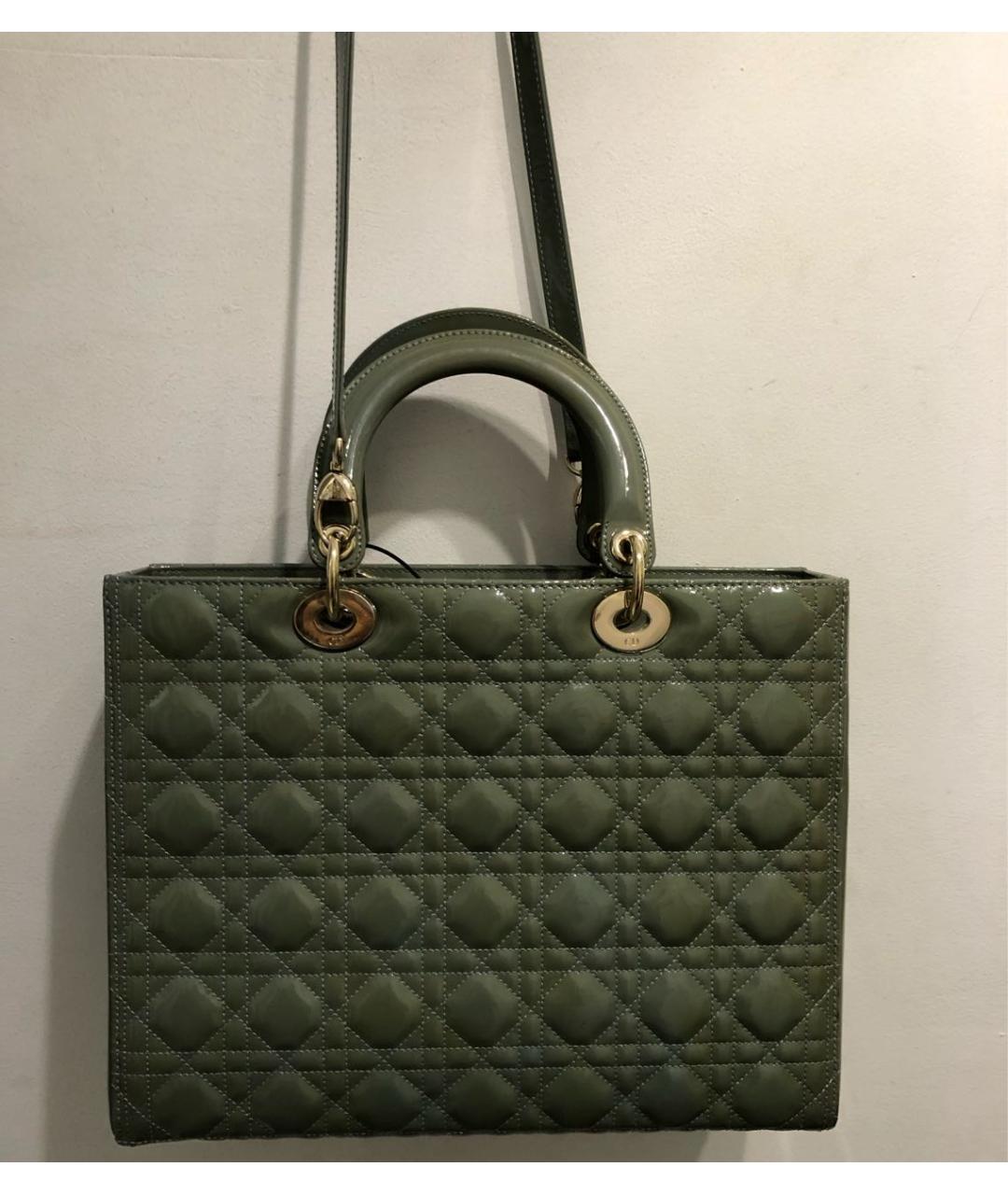 CHRISTIAN DIOR Зеленая сумка через плечо из лакированной кожи, фото 3