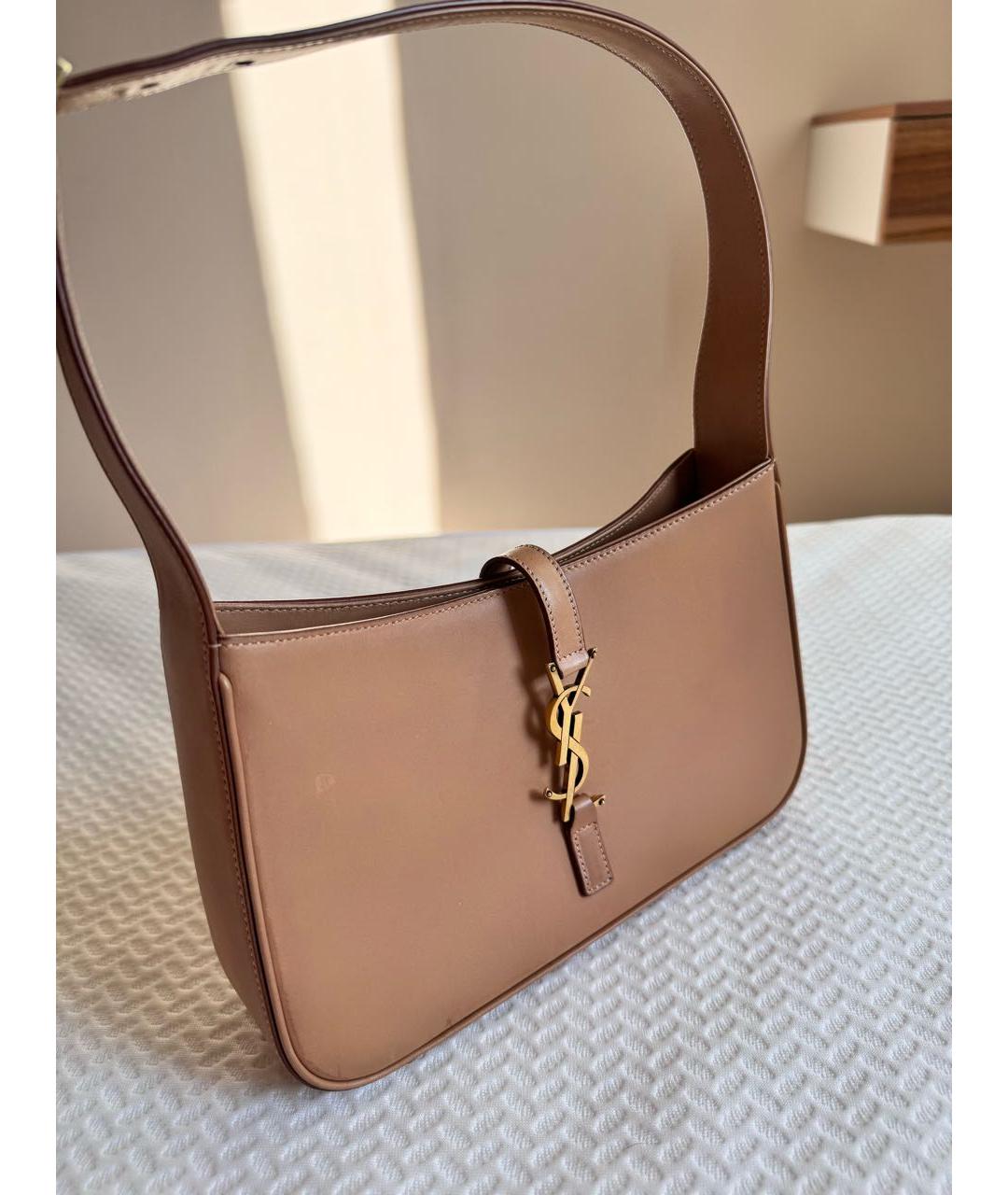 SAINT LAURENT Коричневая кожаная сумка с короткими ручками, фото 2
