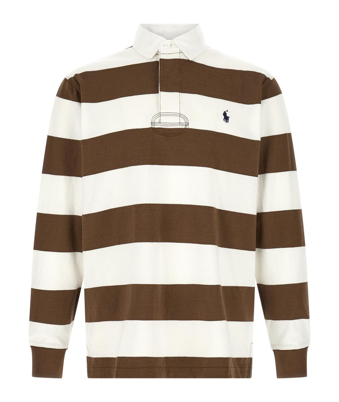 POLO RALPH LAUREN Коричневое хлопковое поло с длинным рукавом, фото 1