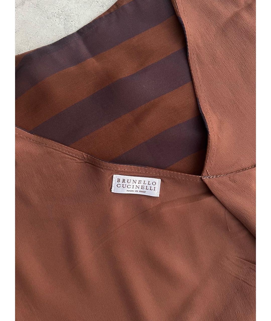 BRUNELLO CUCINELLI Коричневое шелковое повседневное платье, фото 5