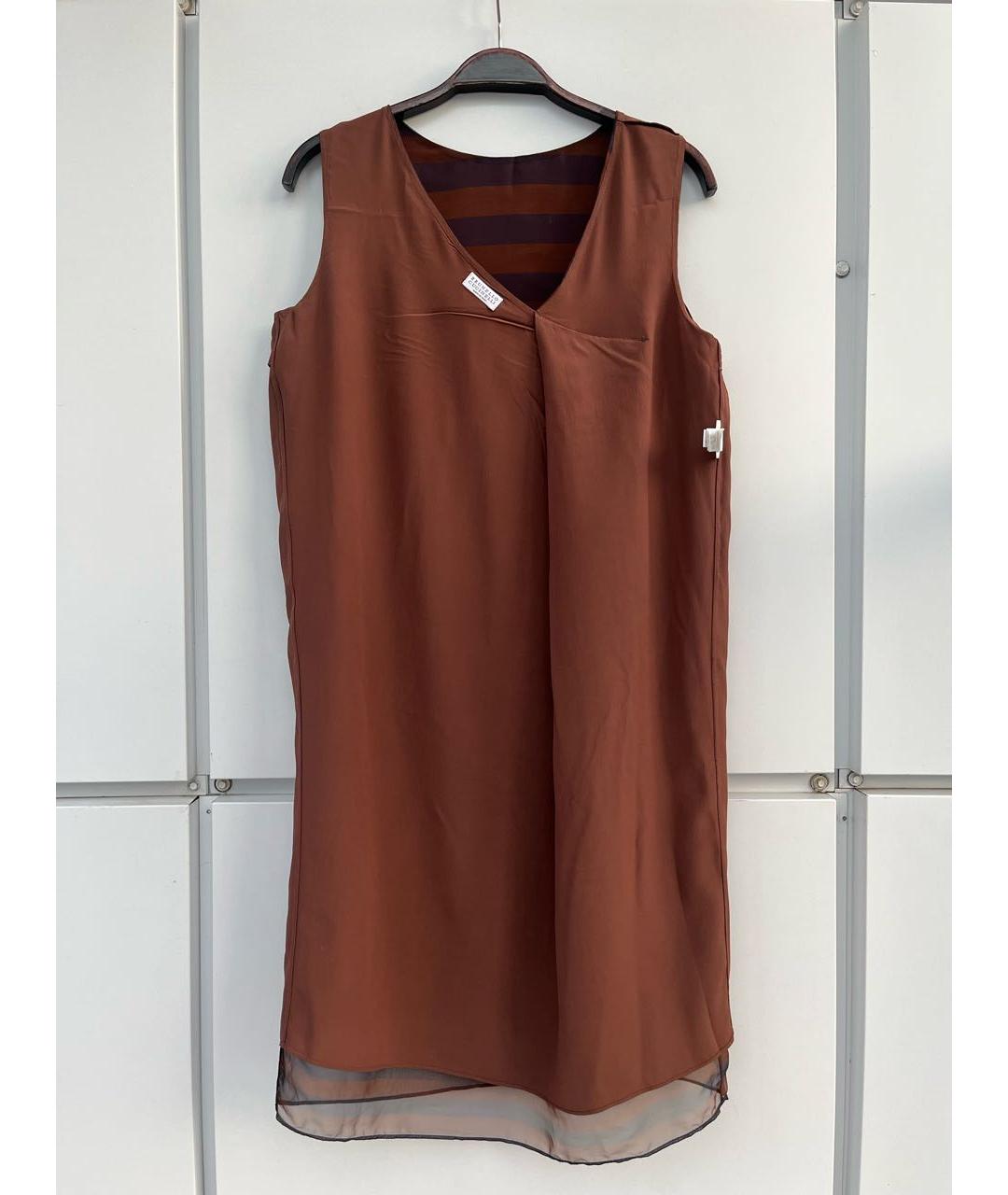 BRUNELLO CUCINELLI Коричневое шелковое повседневное платье, фото 3