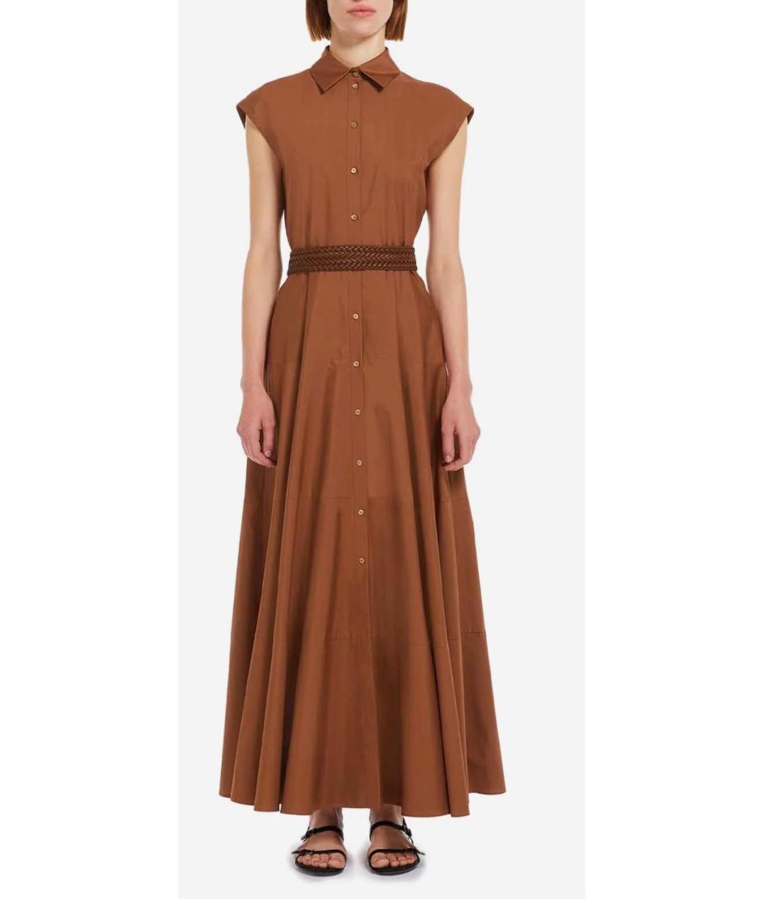 MAX MARA STUDIO Коричневое хлопковое повседневное платье, фото 7