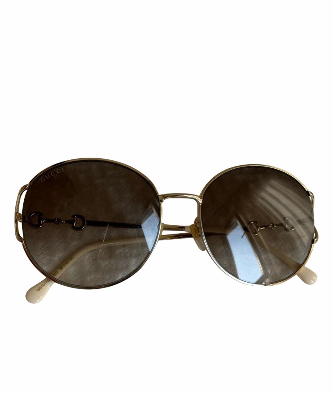 GUCCI Бежевые металлические солнцезащитные очки, фото 1