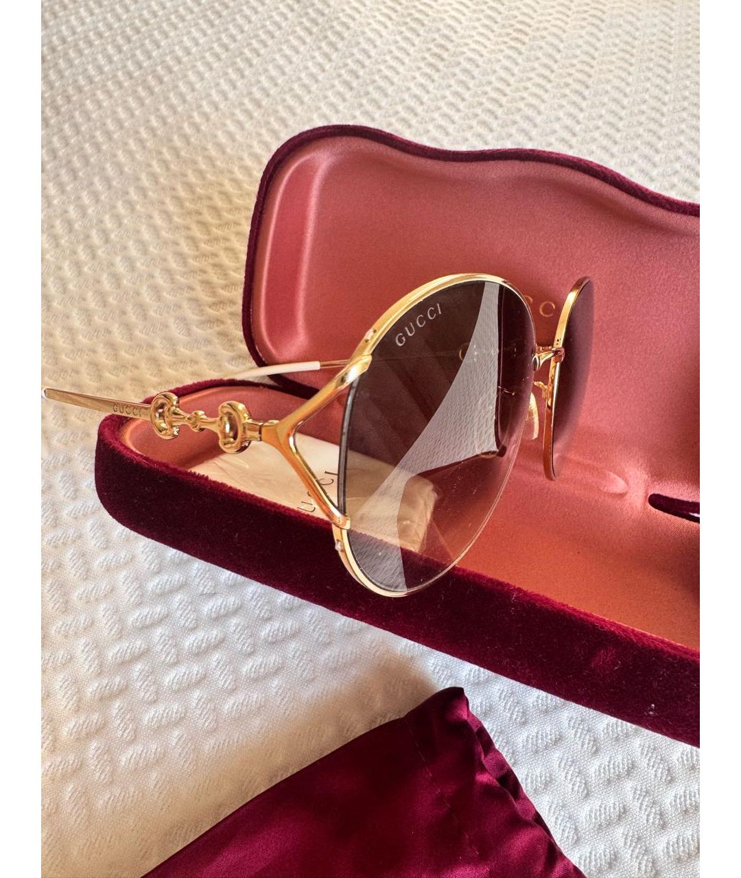 GUCCI Бежевые металлические солнцезащитные очки, фото 3