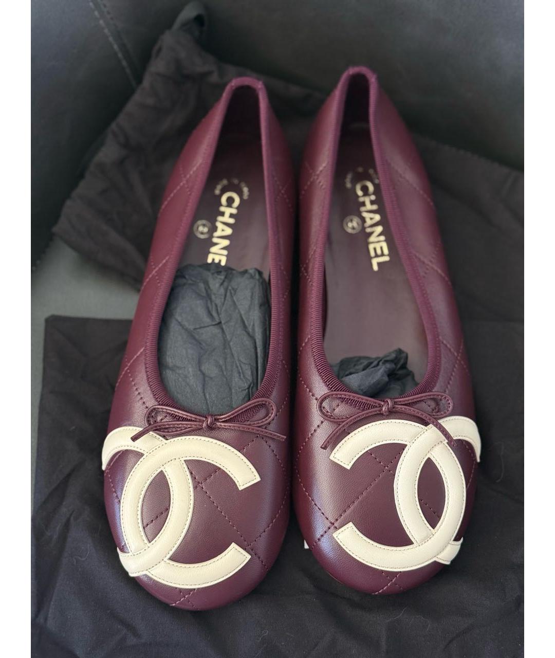 CHANEL Бордовые кожаные балетки, фото 5