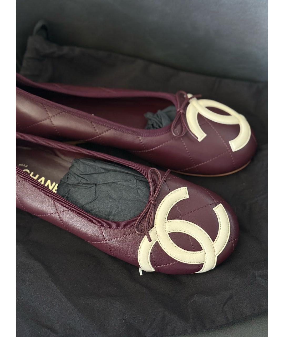 CHANEL Бордовые кожаные балетки, фото 4