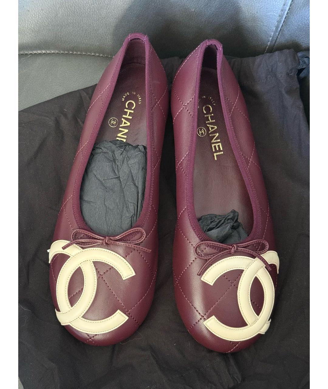 CHANEL Бордовые кожаные балетки, фото 3