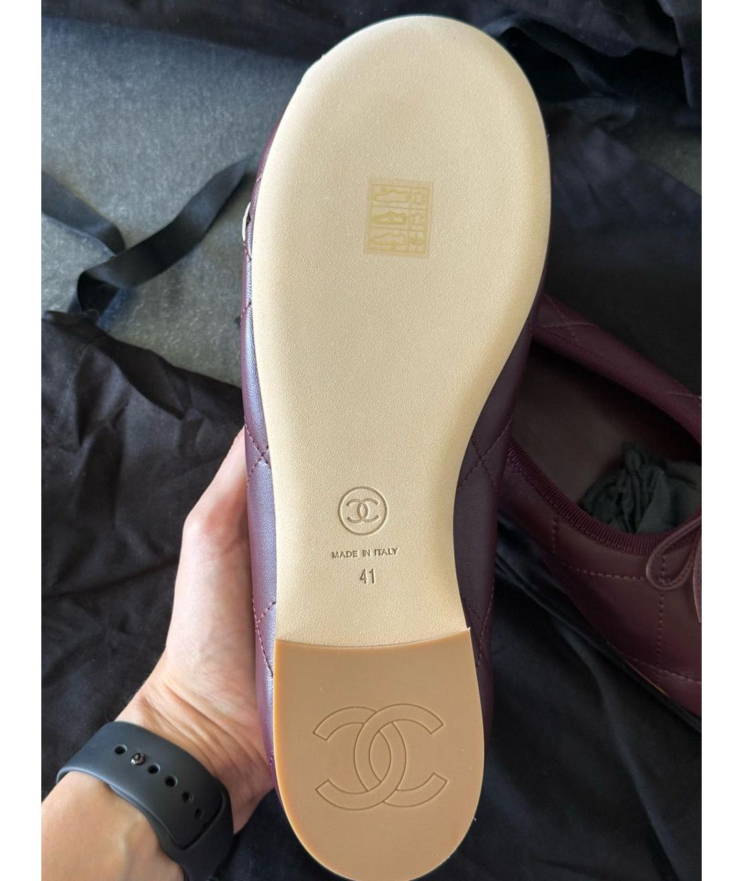CHANEL Бордовые кожаные балетки, фото 7