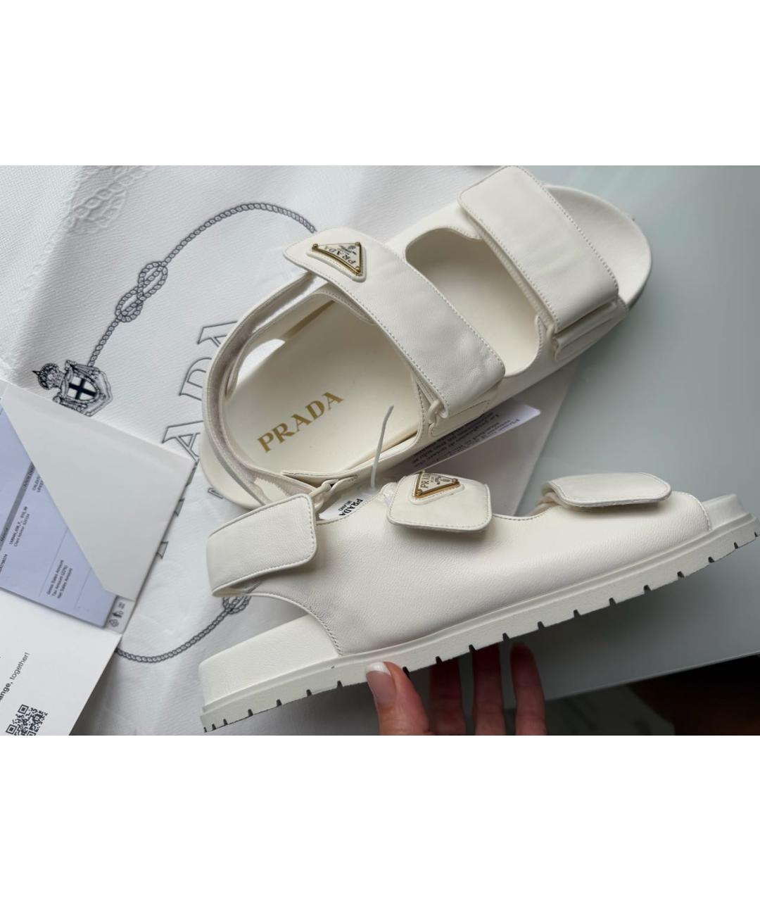 PRADA Белые кожаные босоножки, фото 4