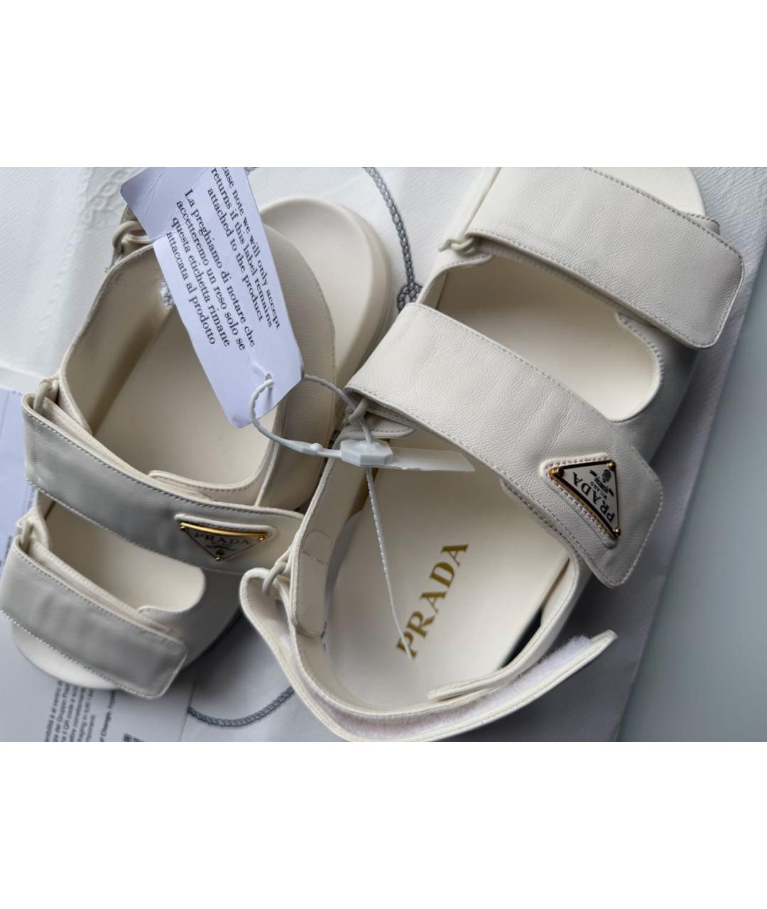 PRADA Белые кожаные босоножки, фото 5