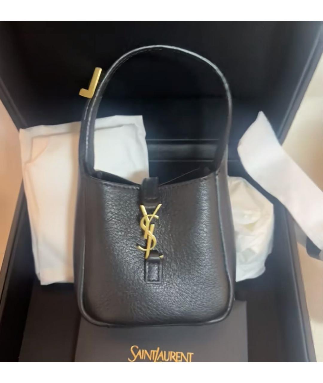 SAINT LAURENT Черная кожаная сумка с короткими ручками, фото 4