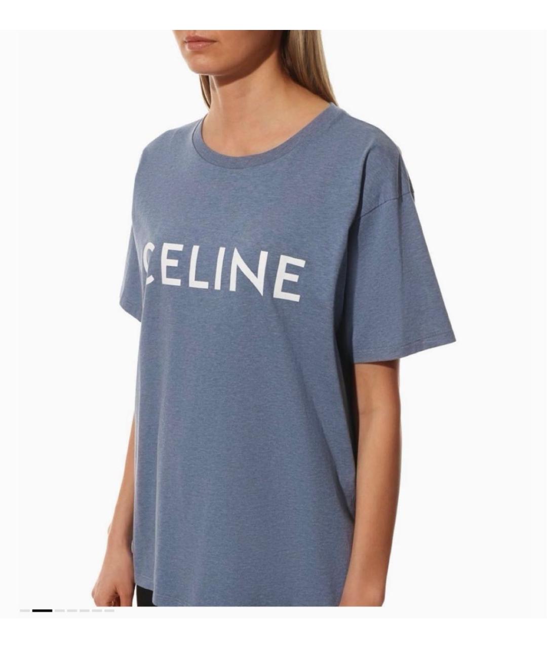 CELINE Голубая хлопковая футболка, фото 4