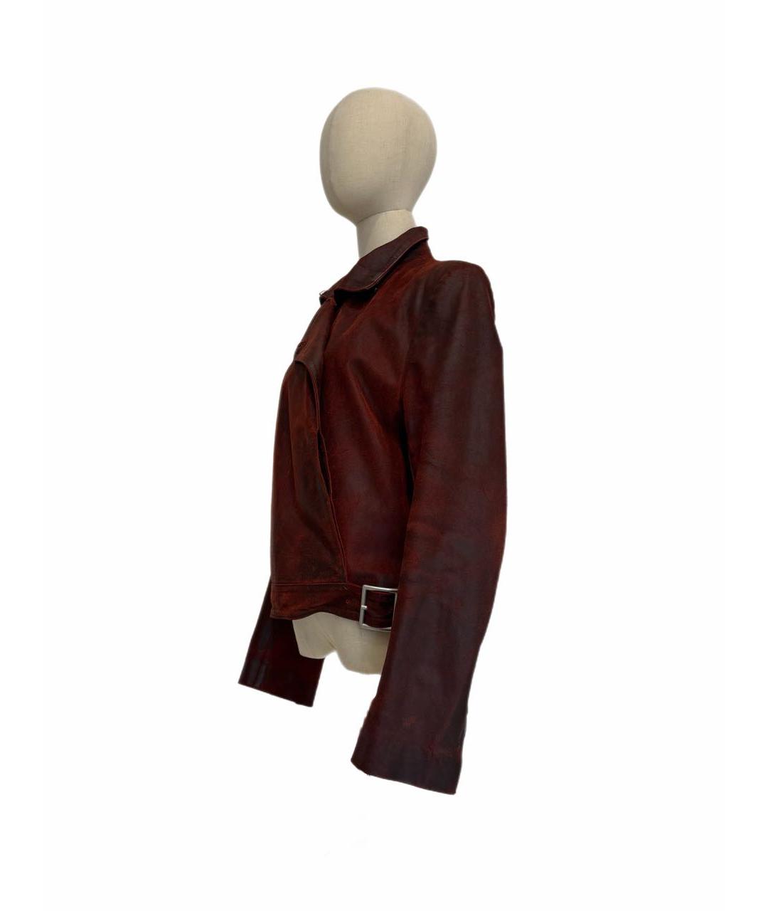 ANN DEMEULEMEESTER Бордовая кожаная куртка, фото 3