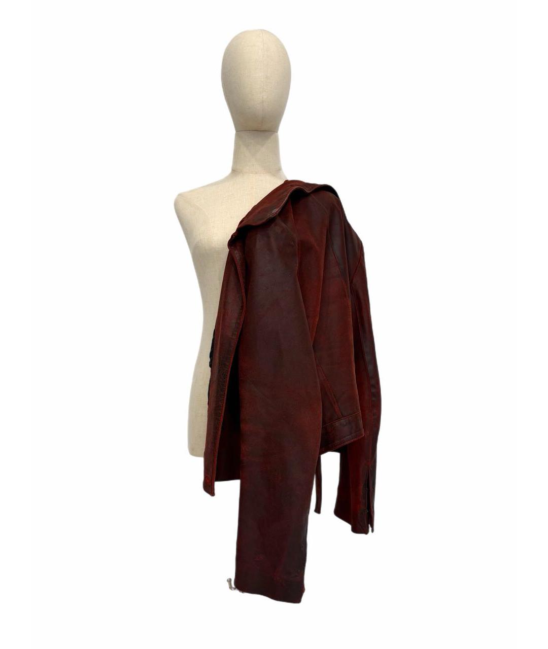ANN DEMEULEMEESTER Бордовая кожаная куртка, фото 7