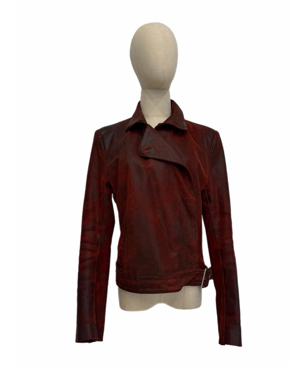 ANN DEMEULEMEESTER Бордовая кожаная куртка, фото 2