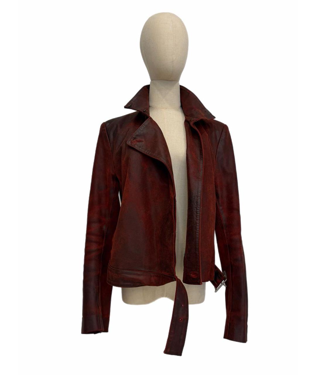 ANN DEMEULEMEESTER Бордовая кожаная куртка, фото 5