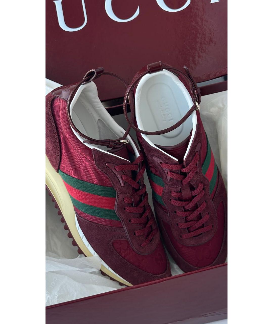 GUCCI Бордовые замшевые кроссовки, фото 5
