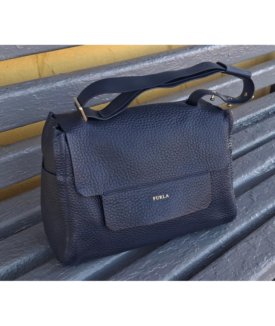 FURLA Темно-синяя кожаная сумка тоут, фото 2