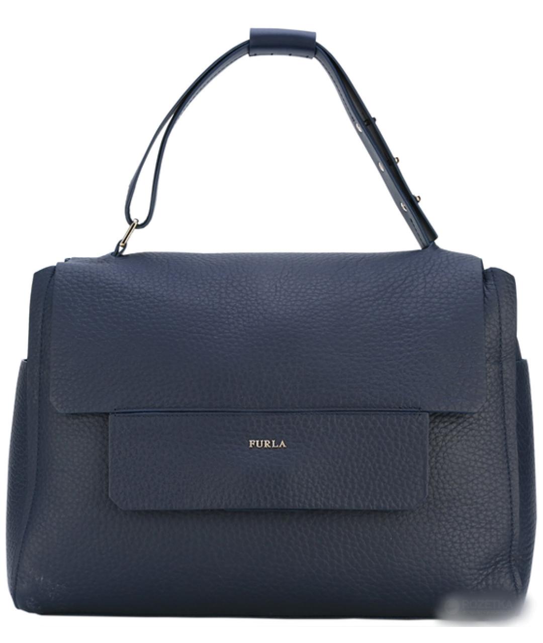 FURLA Темно-синяя кожаная сумка тоут, фото 10