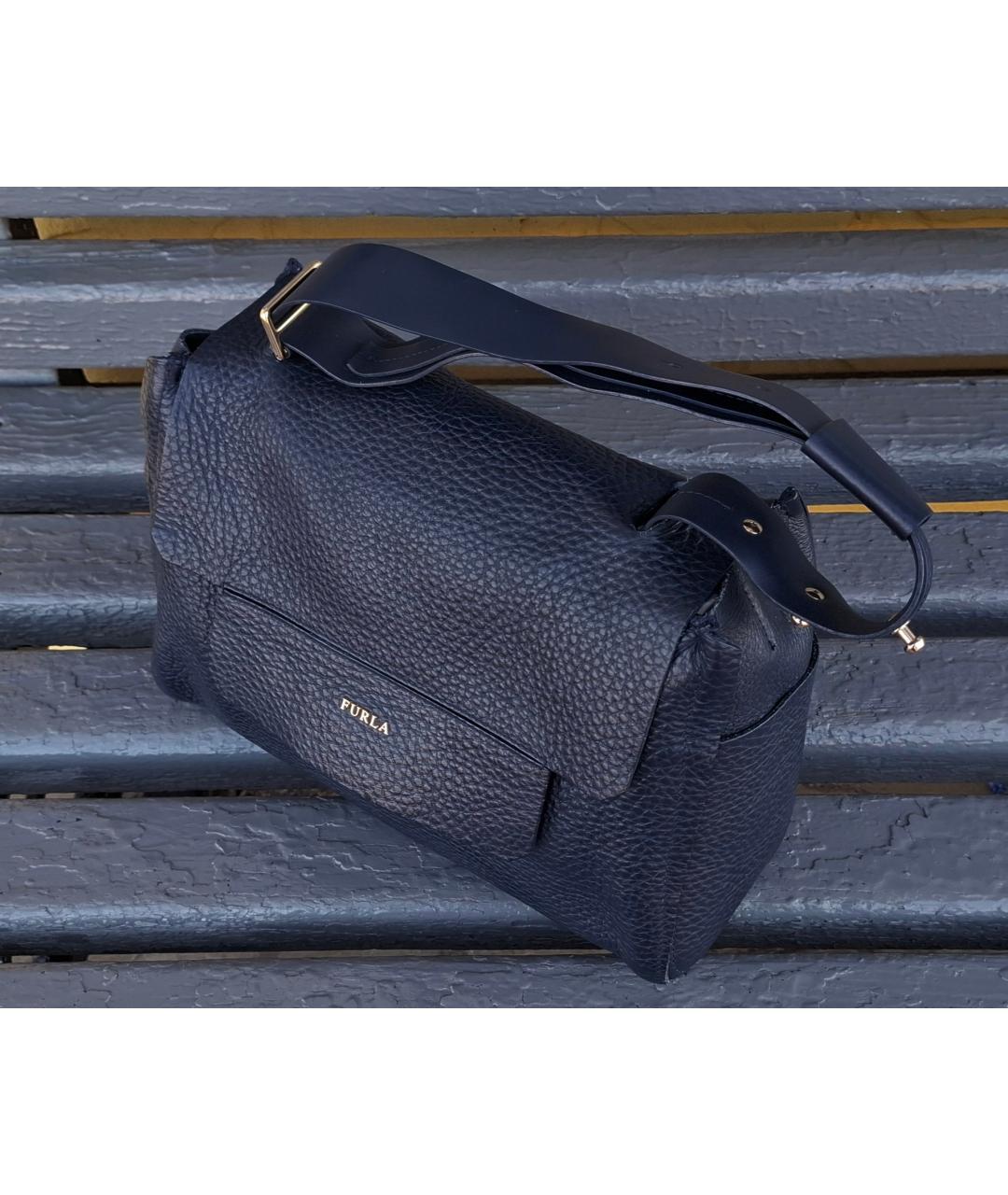FURLA Темно-синяя кожаная сумка тоут, фото 5