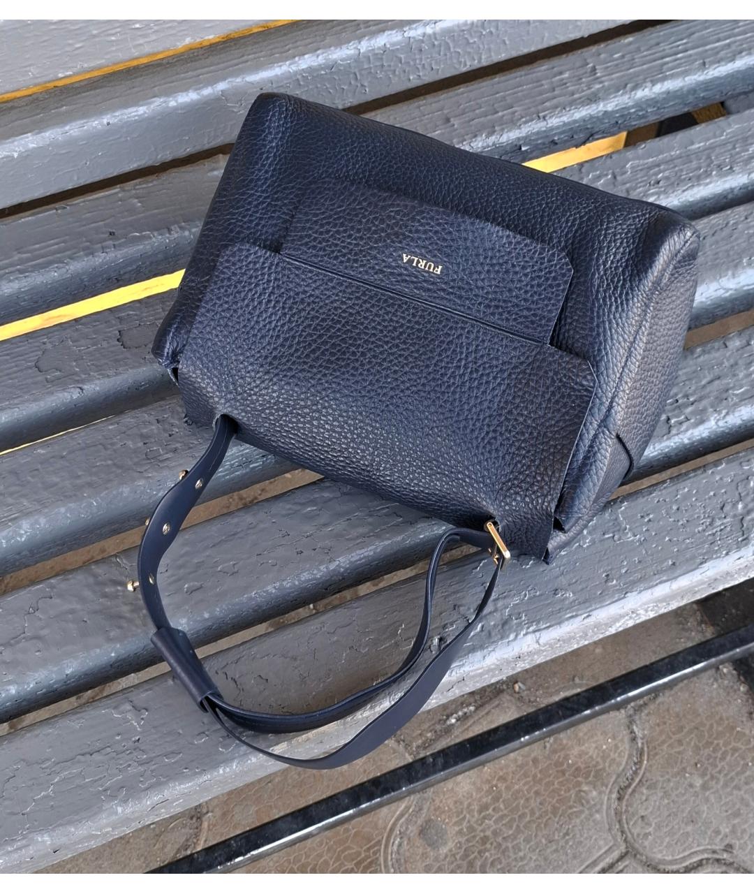 FURLA Темно-синяя кожаная сумка тоут, фото 3