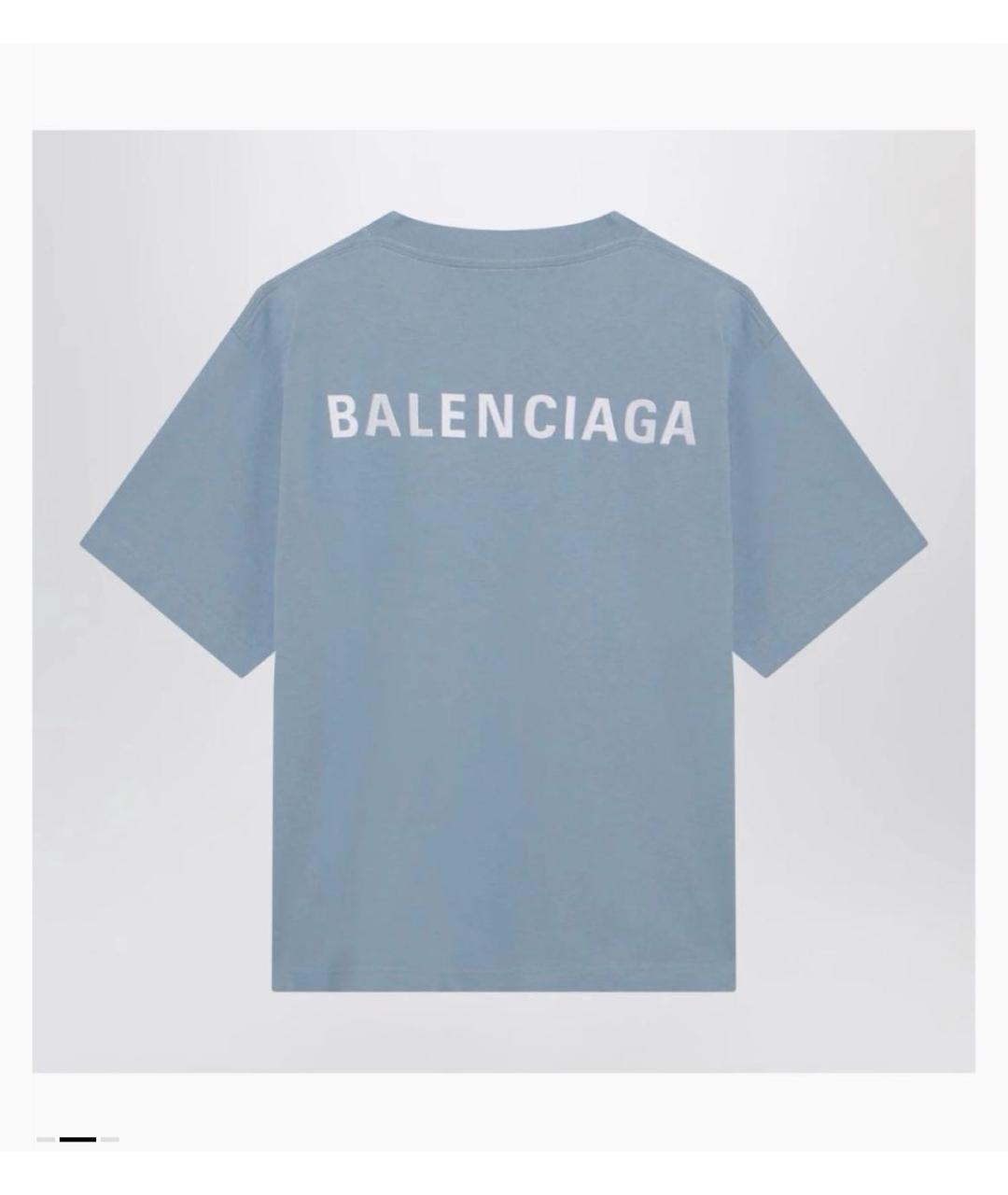 BALENCIAGA Голубая хлопковая футболка, фото 2
