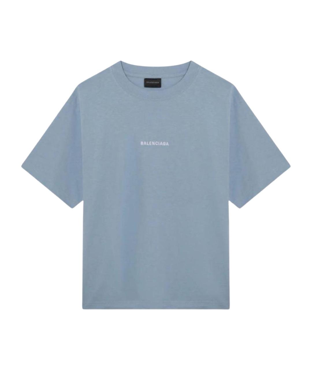 BALENCIAGA Голубая хлопковая футболка, фото 1