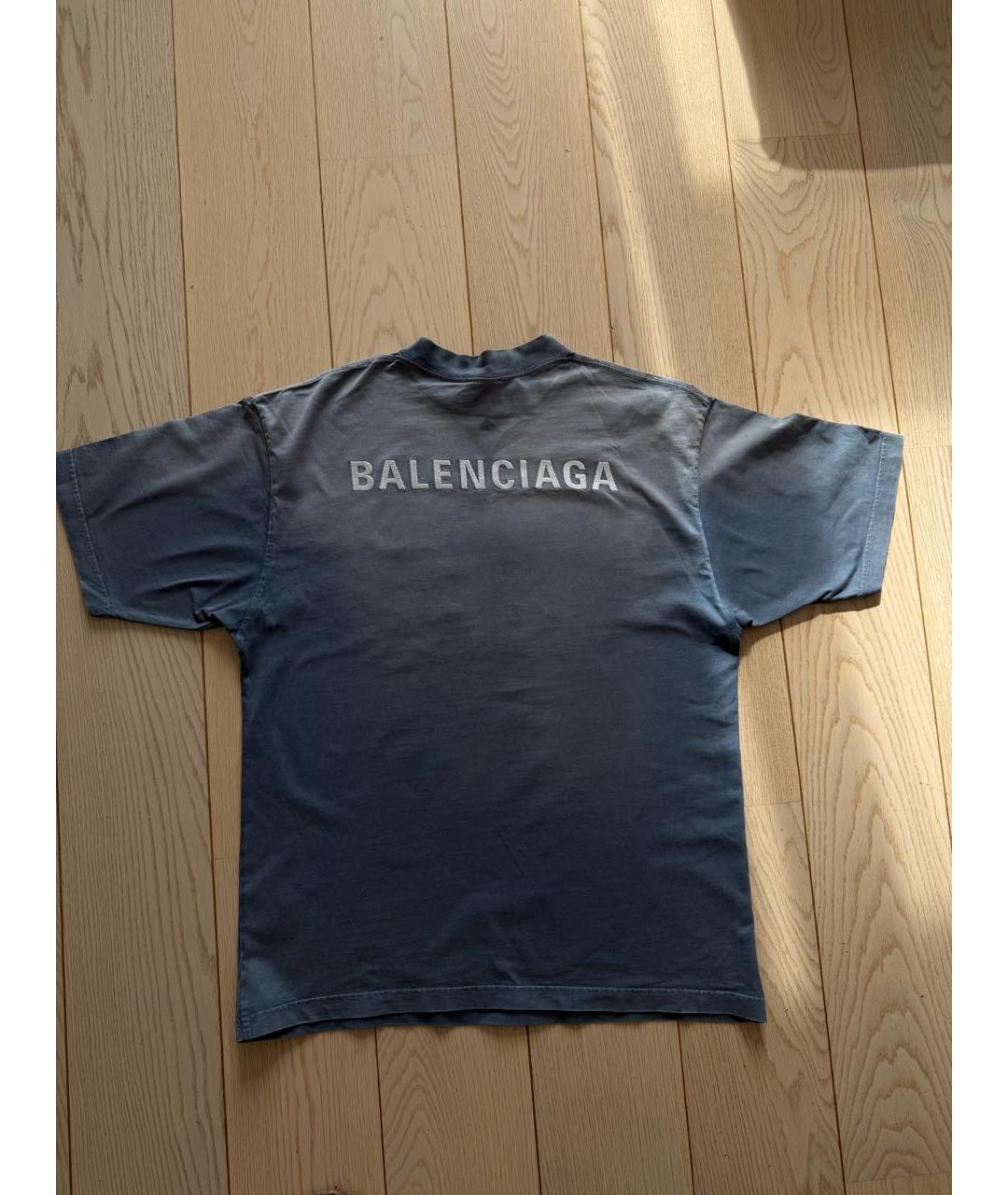 BALENCIAGA Голубая хлопковая футболка, фото 3