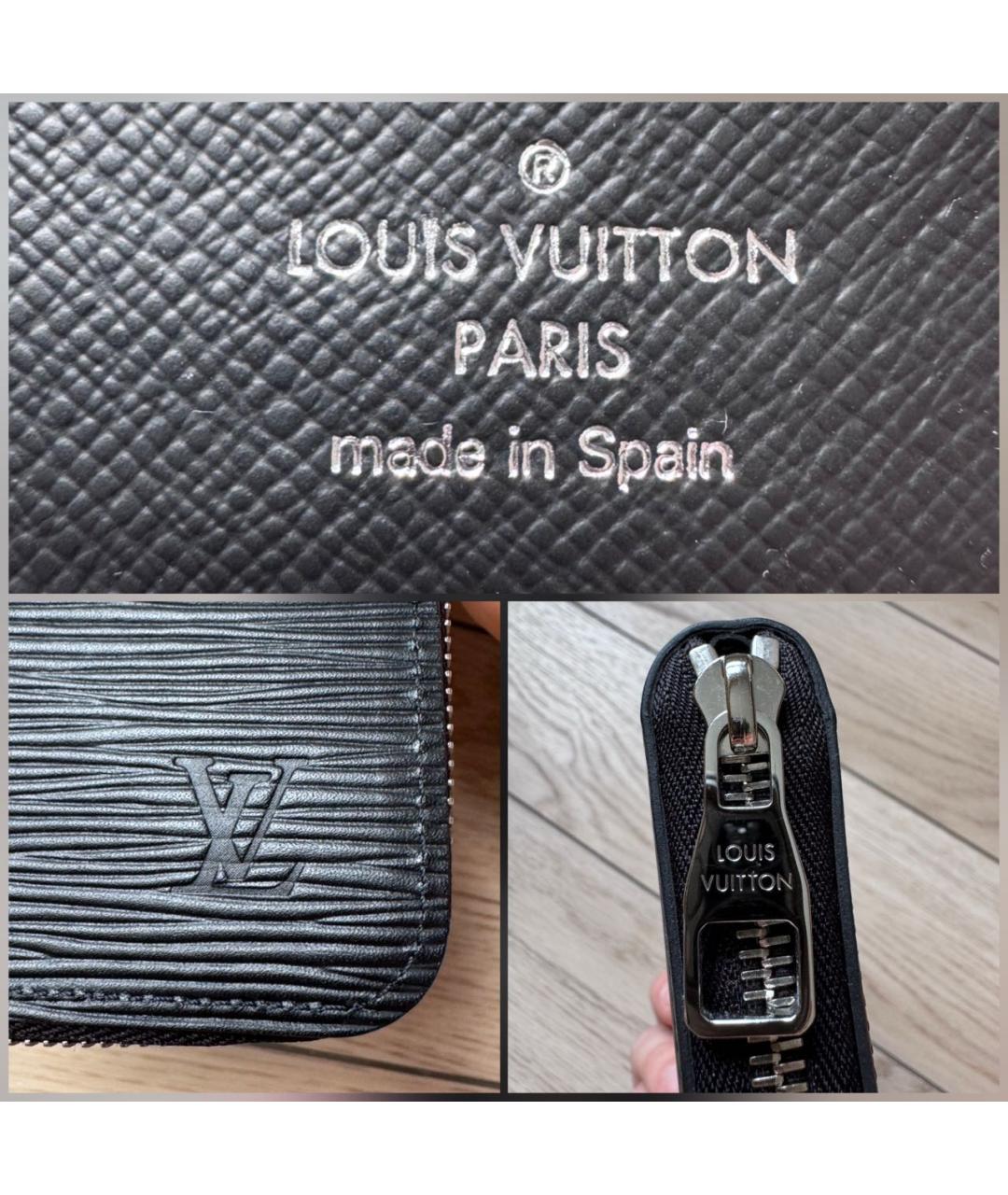 LOUIS VUITTON Черный кожаный кошелек, фото 7