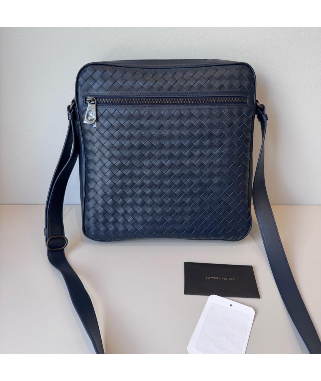 BOTTEGA VENETA Темно-синяя кожаная сумка на плечо, фото 2