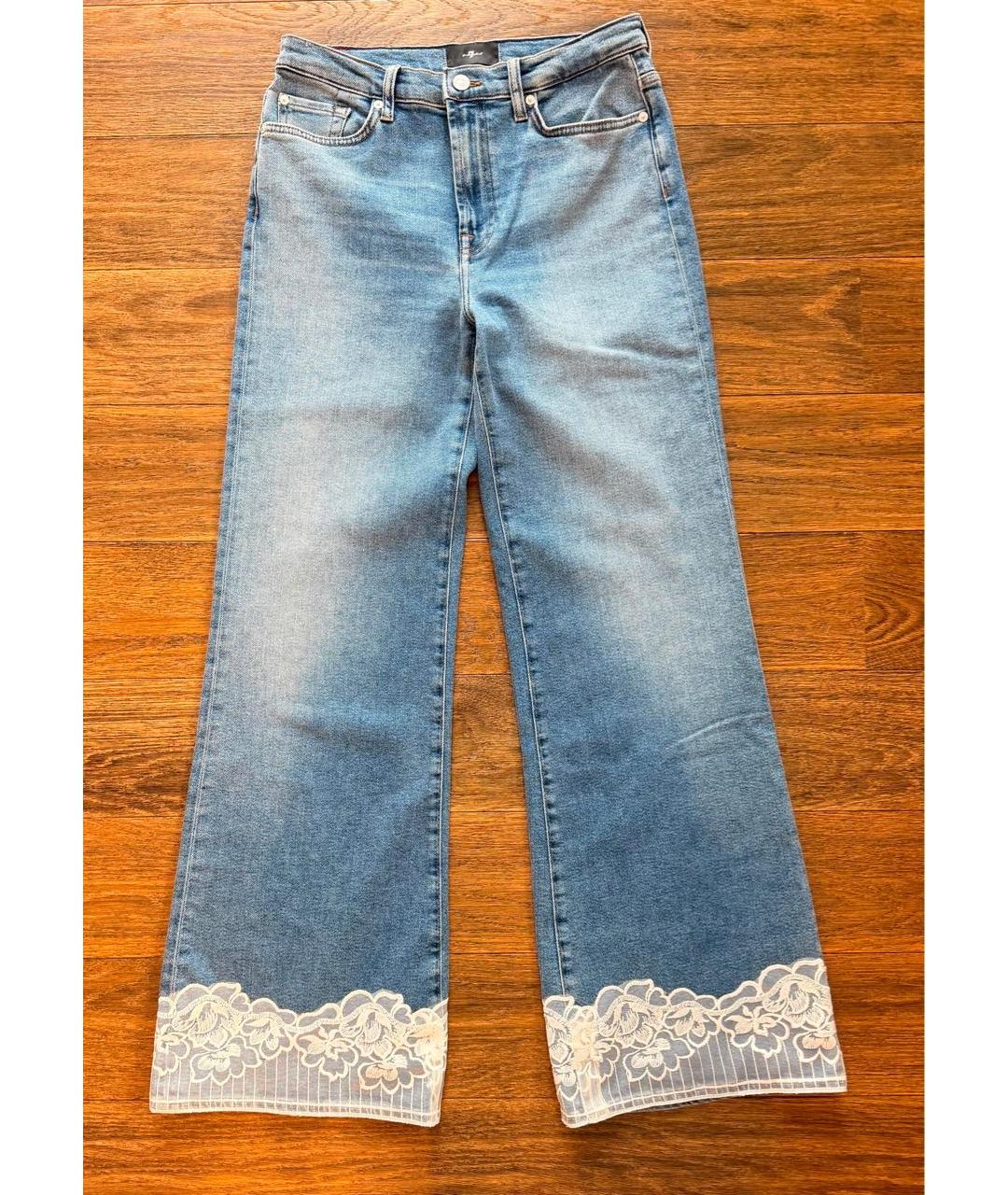 7 FOR ALL MANKIND Голубые хлопко-эластановые прямые джинсы, фото 8