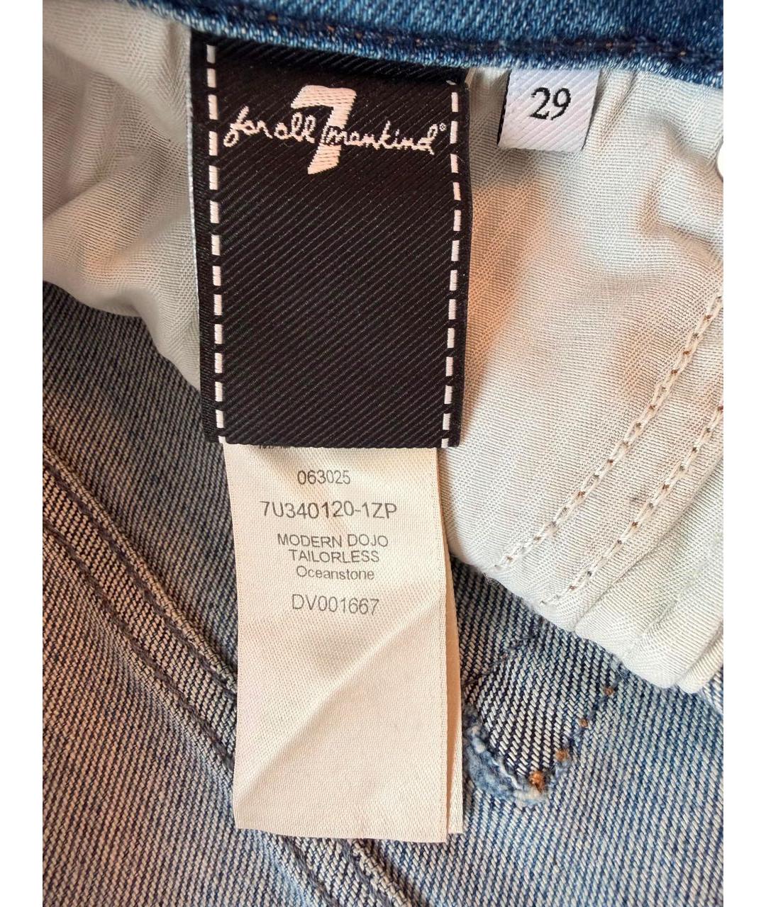 7 FOR ALL MANKIND Голубые хлопко-эластановые прямые джинсы, фото 6