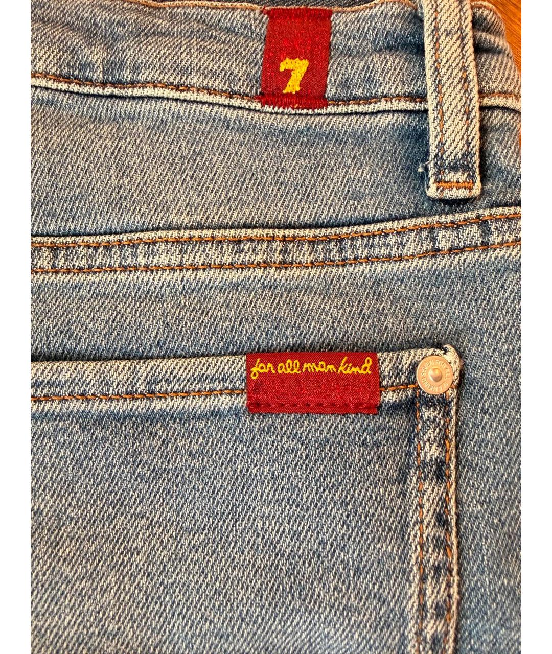 7 FOR ALL MANKIND Голубые хлопко-эластановые прямые джинсы, фото 5