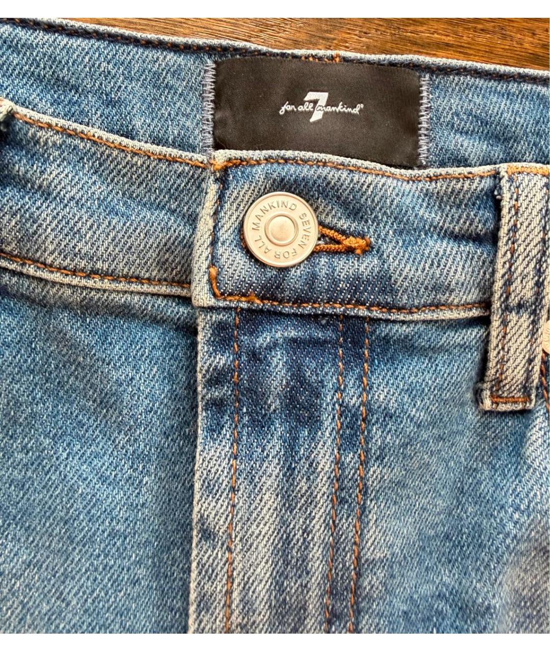 7 FOR ALL MANKIND Голубые хлопко-эластановые прямые джинсы, фото 3