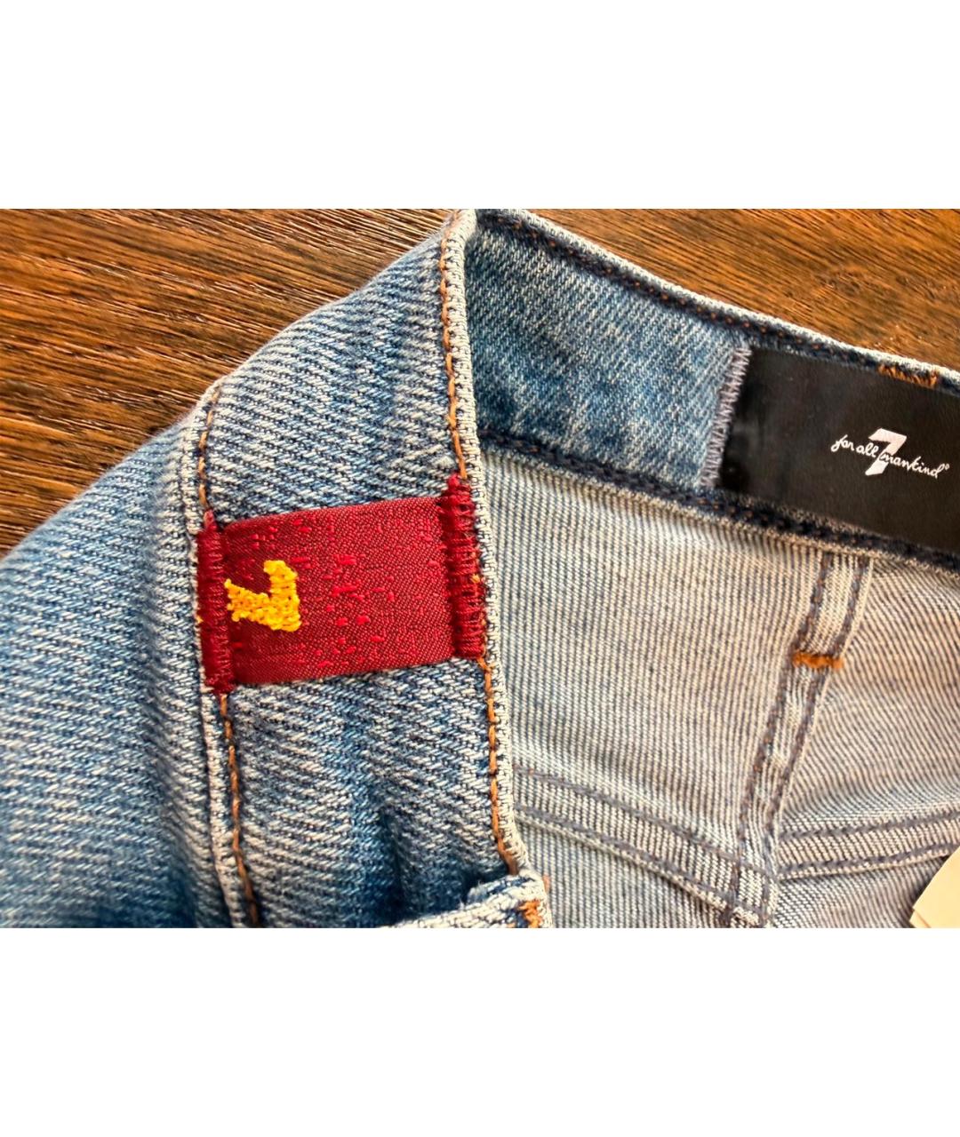 7 FOR ALL MANKIND Голубые хлопко-эластановые прямые джинсы, фото 7