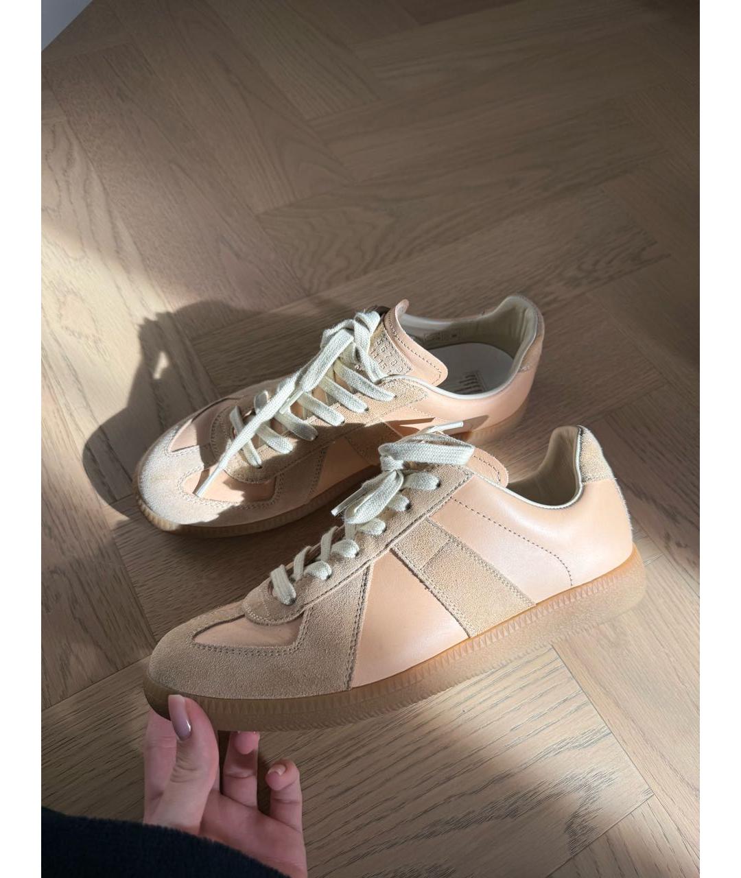 MAISON MARGIELA Коралловые кожаные кроссовки, фото 9