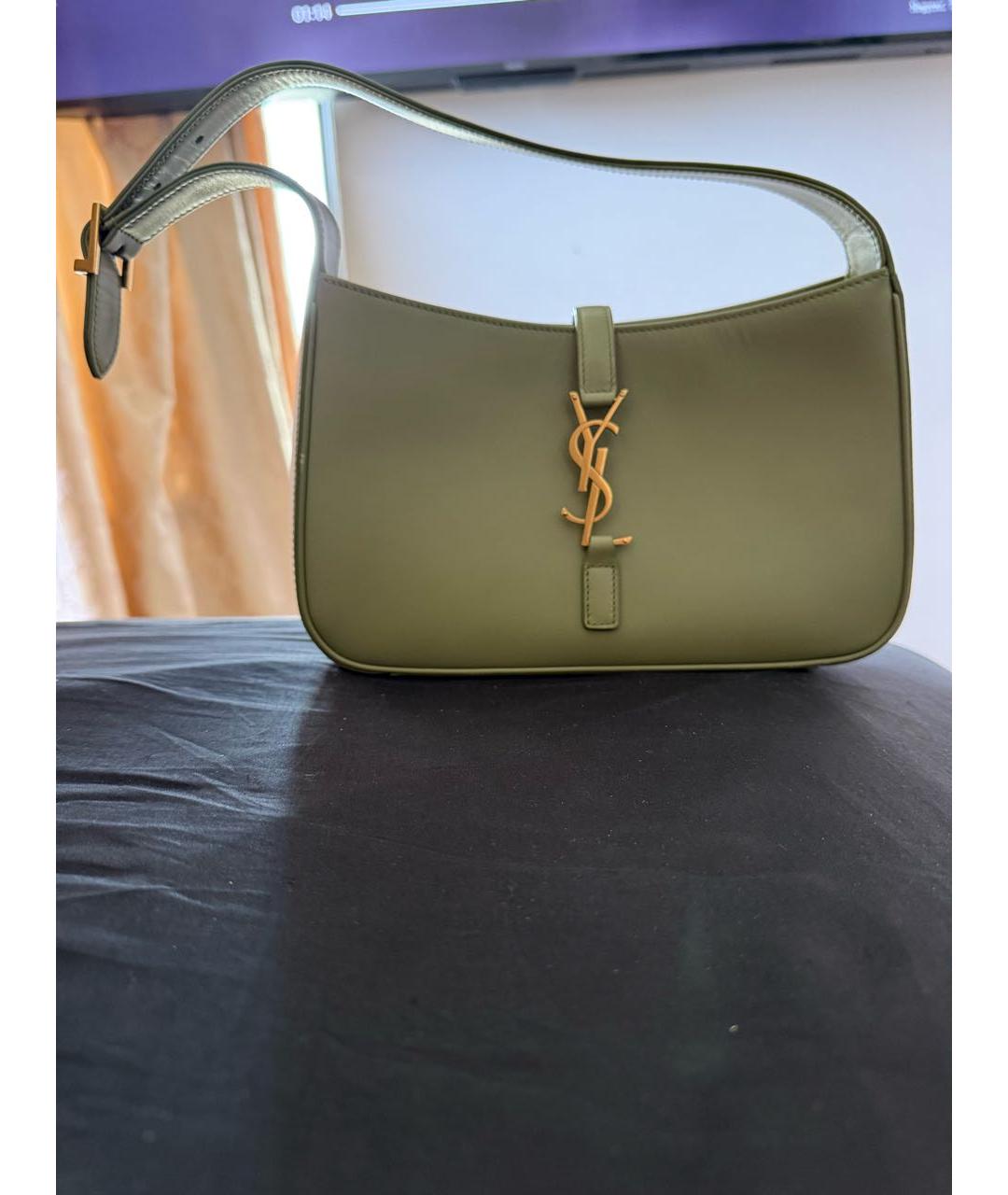 SAINT LAURENT Хаки кожаная сумка с короткими ручками, фото 8